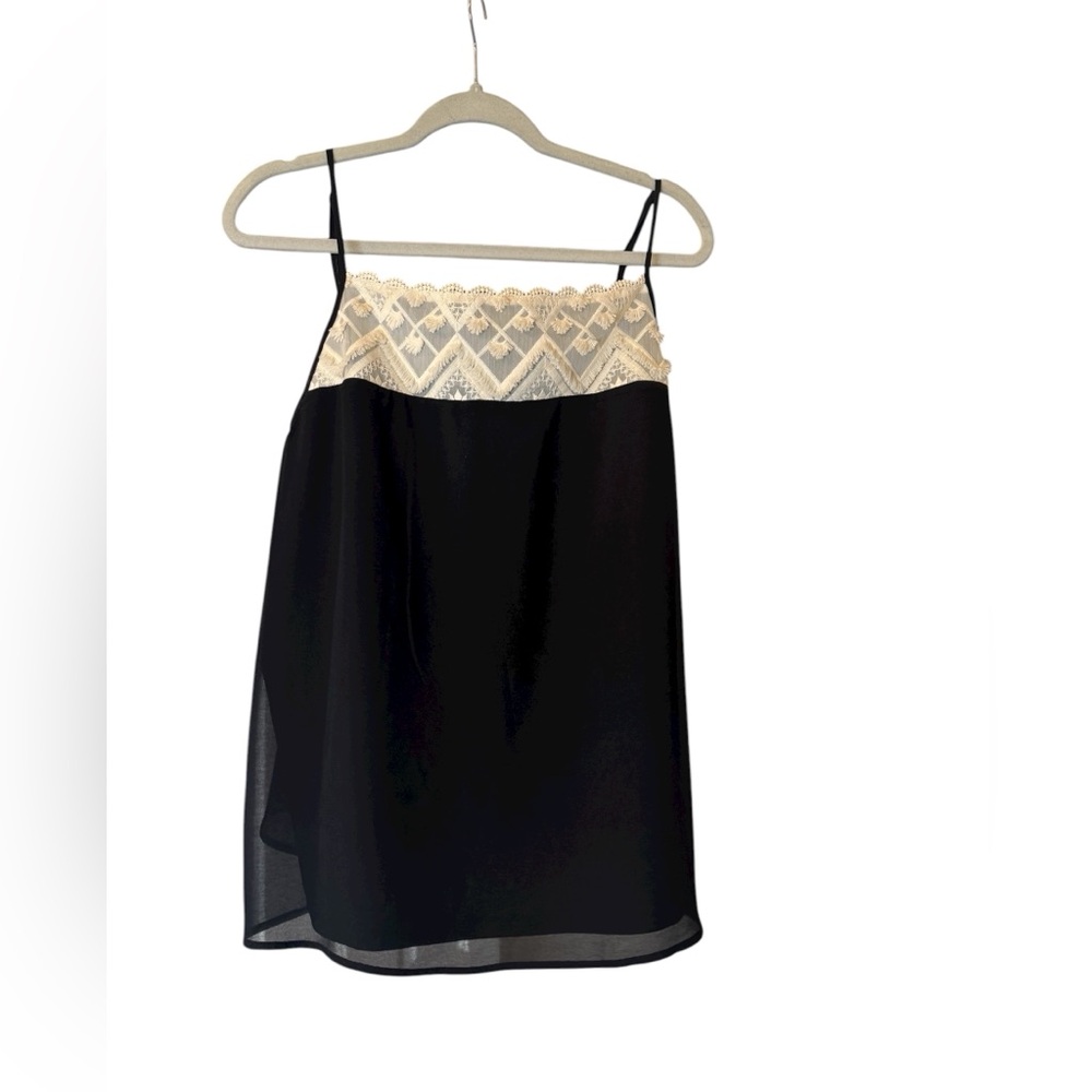 Kensie Black Lace Trim Camisole Top XL – Embroidered Ivory Crochet Detail